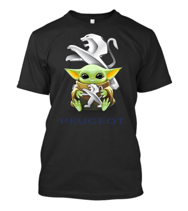 Baby Yoda Hugging Peugeot Lion Logo Star Wars Character T-Shirt