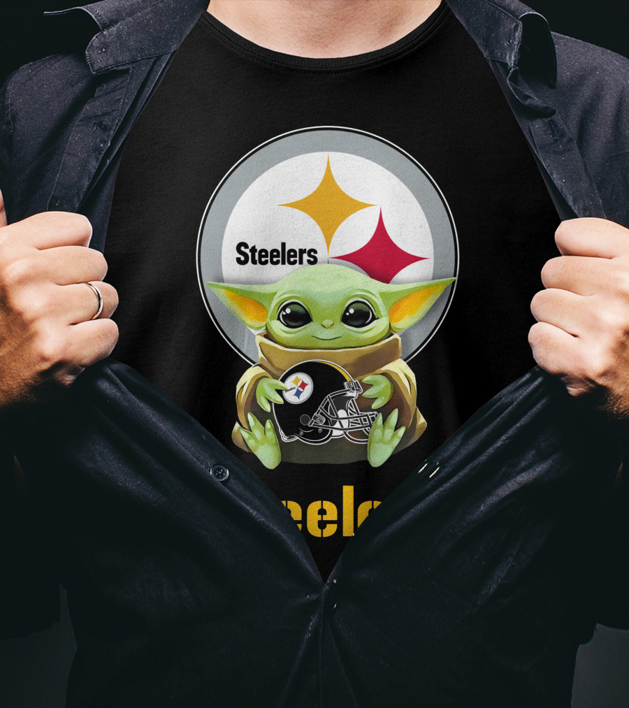 Star Wars Baby Yoda Hug Steelers Helmet With Pittsburgh Steelers T-Shirt