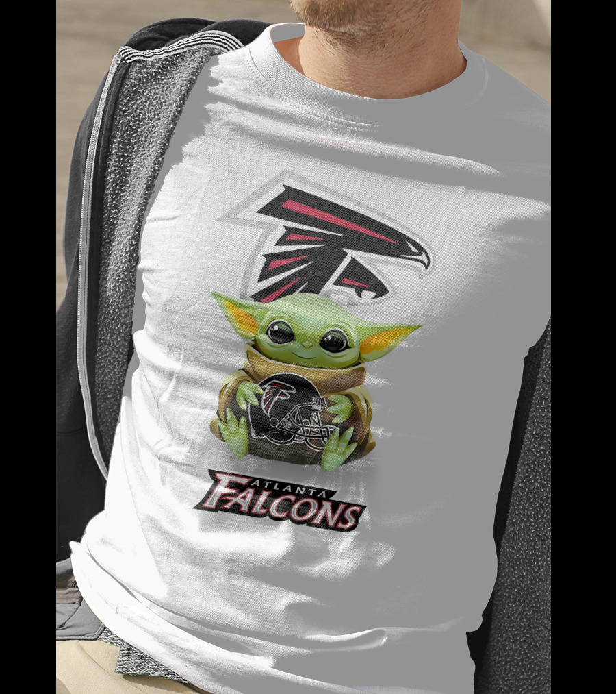 Baby Yoda Holding Atlanta Falcons Helmet With Large T-Shirt