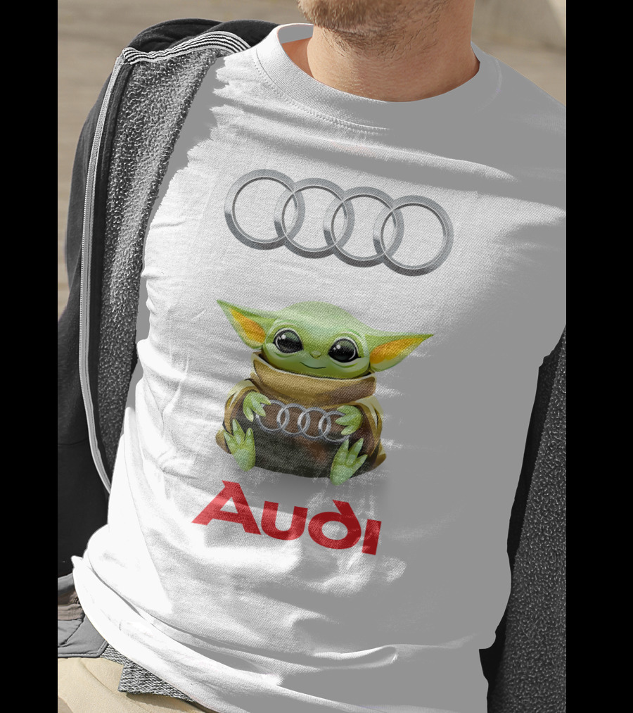Baby Yoda Holding Audi Silver Rings With Audi T-Shirt