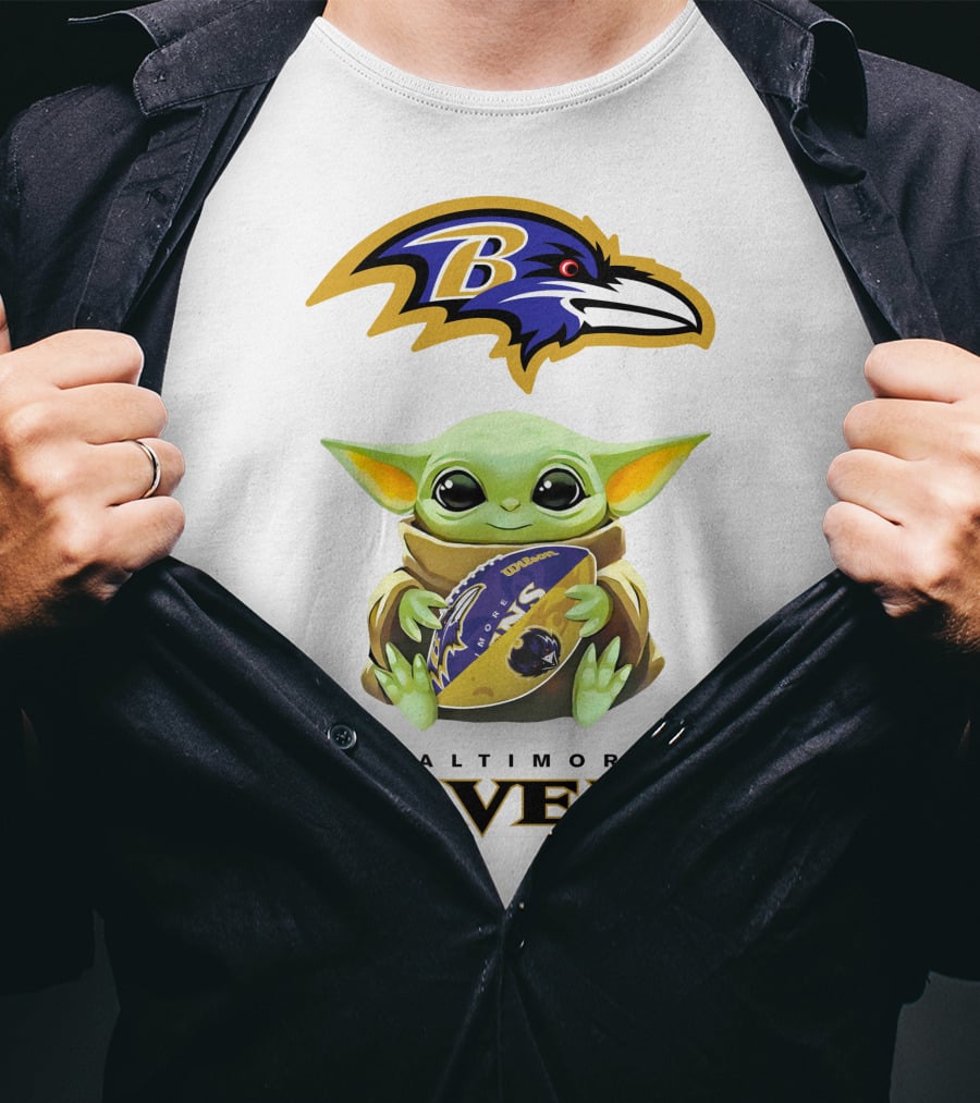 Baby Yoda Hug Baltimore Ravens Football Logo Ravens T-Shirt