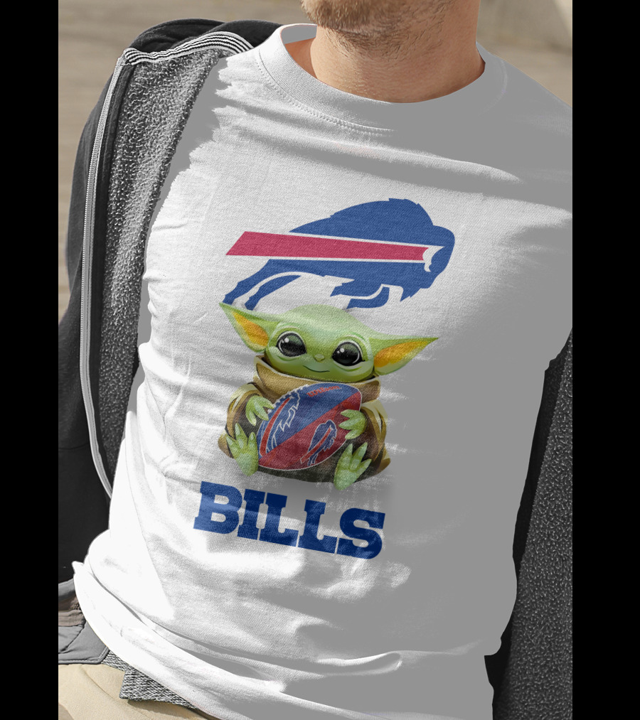 Buffalo Bills Baby Yoda Holding Football Fan Tailgate White T-Shirt