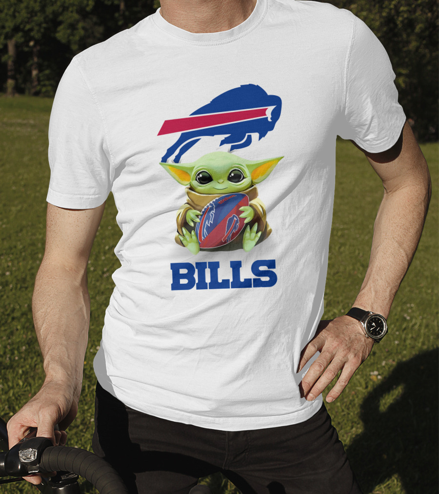 Buffalo Bills Baby Yoda Holding Football Fan Tailgate White T-Shirt