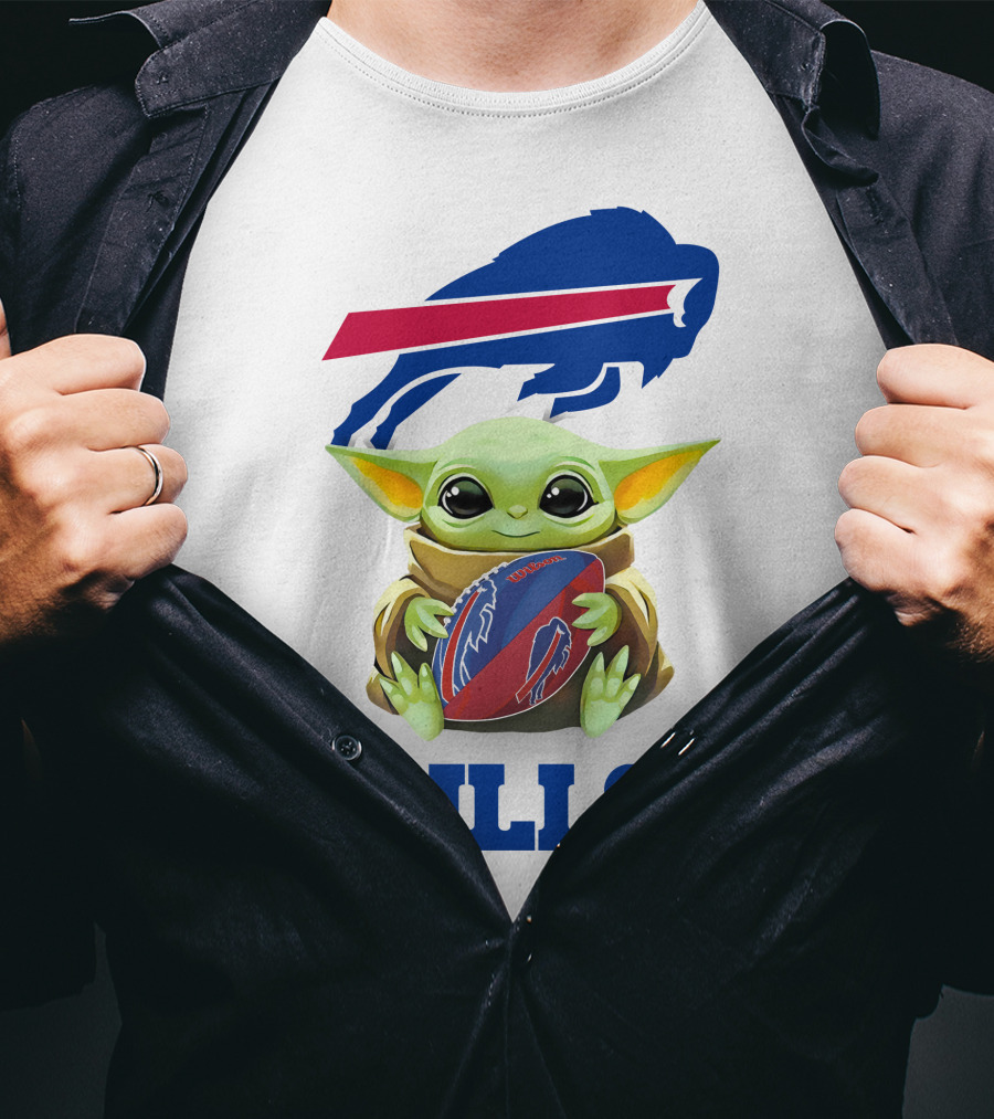 Buffalo Bills Baby Yoda Holding Football Fan Tailgate White T-Shirt
