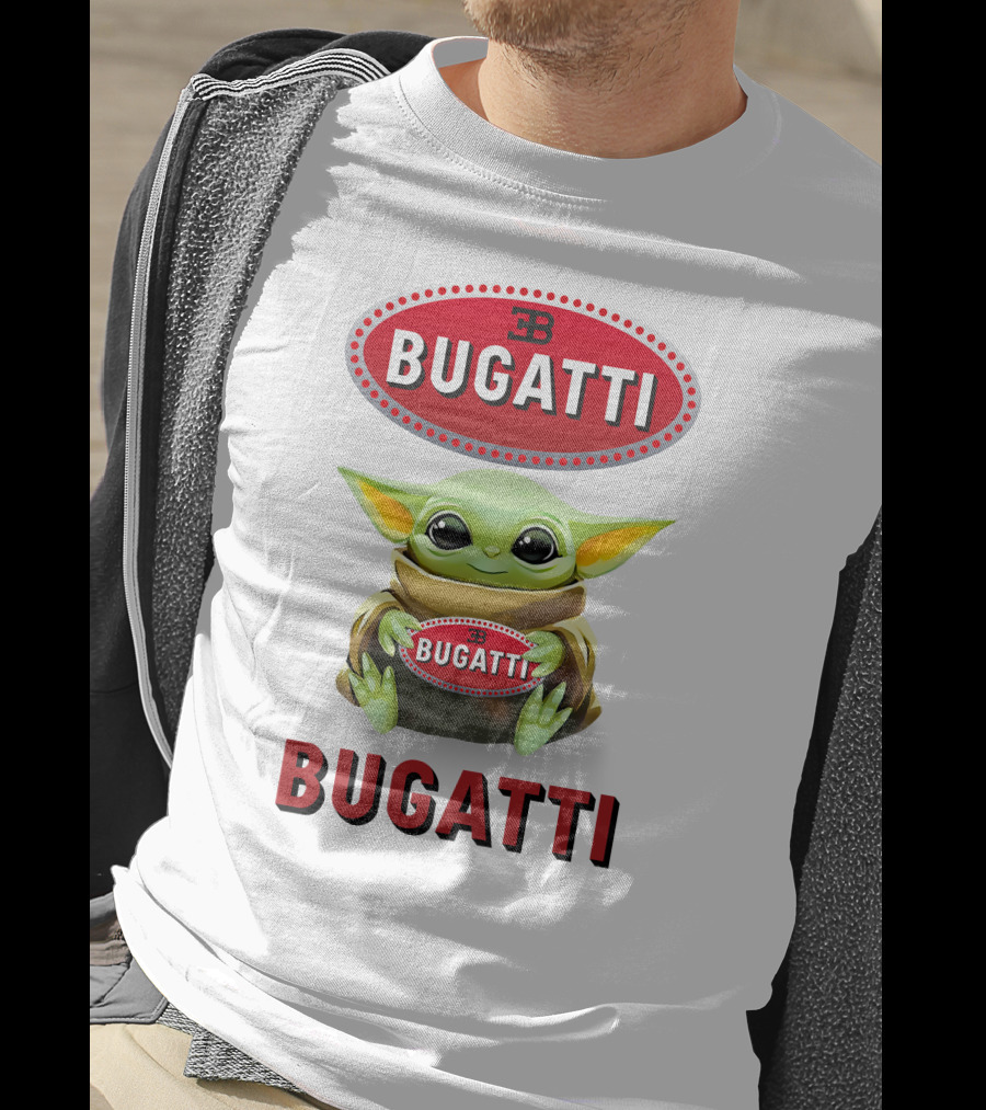 Baby Yoda Holding Bugatti Logo Emblem T-Shirt