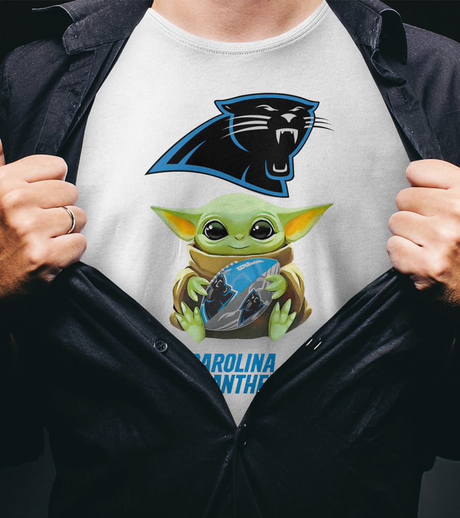 Baby Yoda Hug Carolina Panthers Football T-Shirt