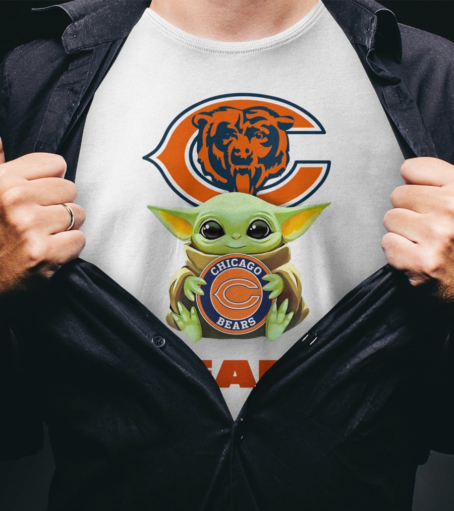 Baby Yoda Holding Chicago Bears Logo With Bears Text T-Shirt