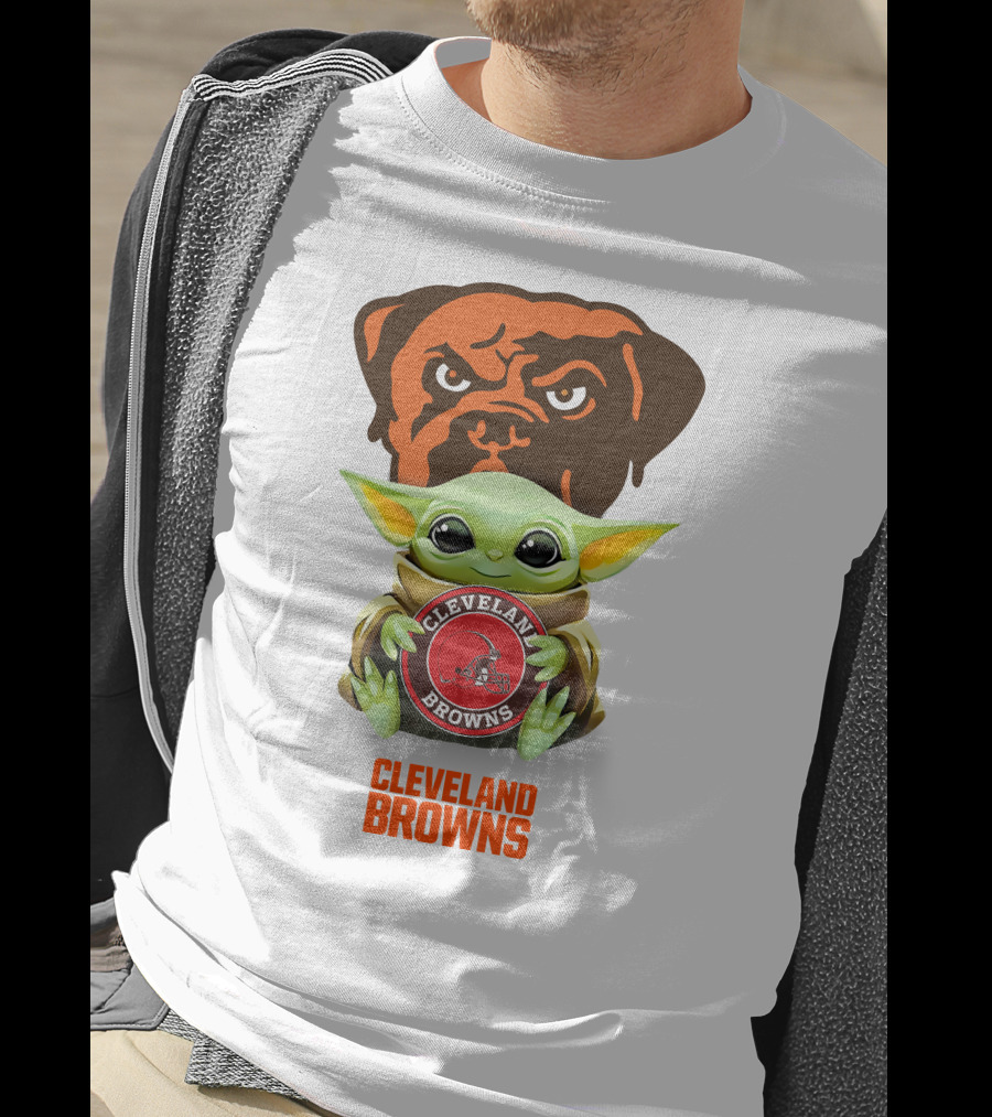 Baby Yoda Embraces Cleveland Browns Spirit With Helmet Logo And Dawg Pound Mascot T-Shirt