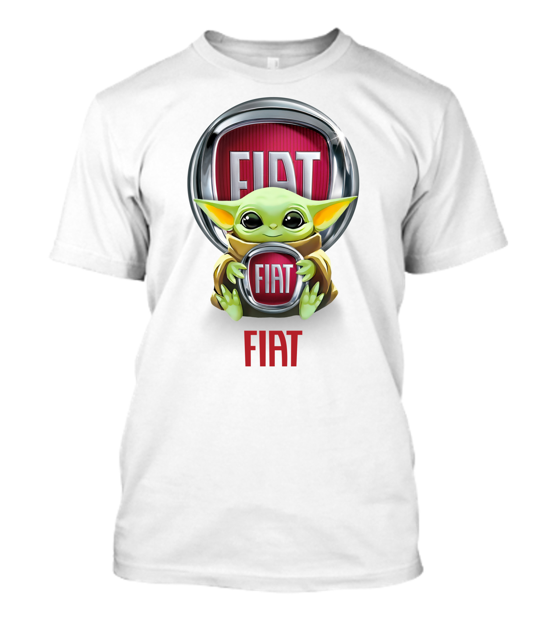 Baby Yoda Embracing Fiat Logo Badge T-Shirt