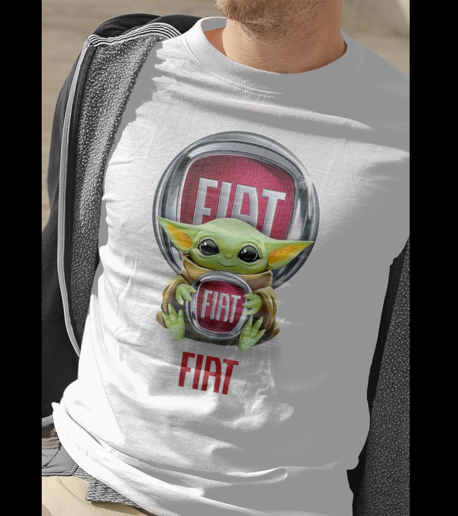 Baby Yoda Embracing Fiat Logo Badge T-Shirt