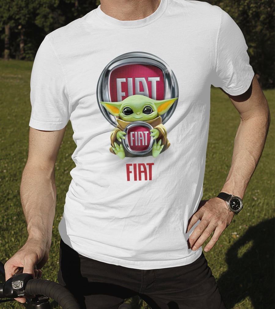Baby Yoda Embracing Fiat Logo Badge T-Shirt