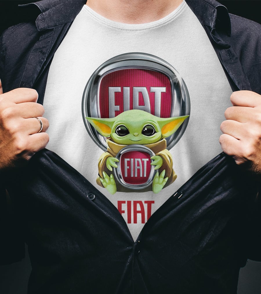 Baby Yoda Embracing Fiat Logo Badge T-Shirt