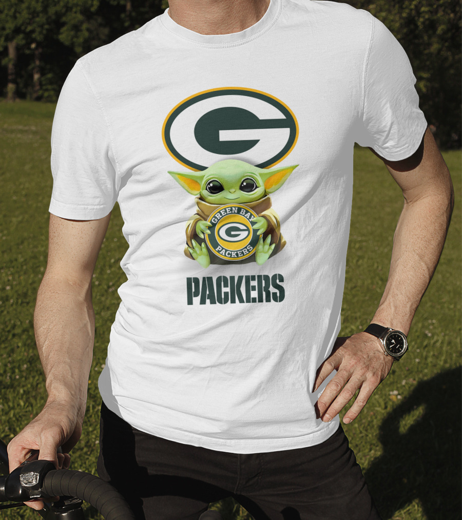 Baby Yoda Holding Green Bay Packers Emblem With Logo And Text Packers T-Shirt