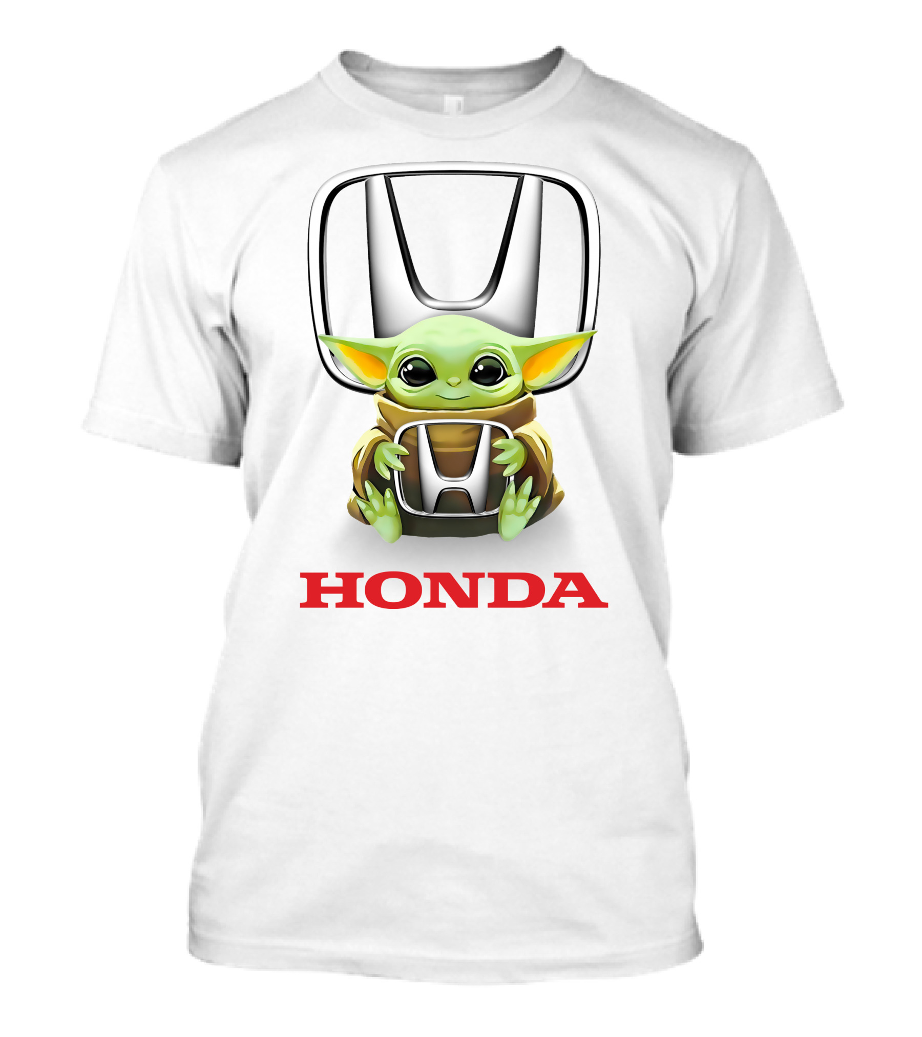 Baby Yoda Holding Honda Emblem White Background T-Shirt