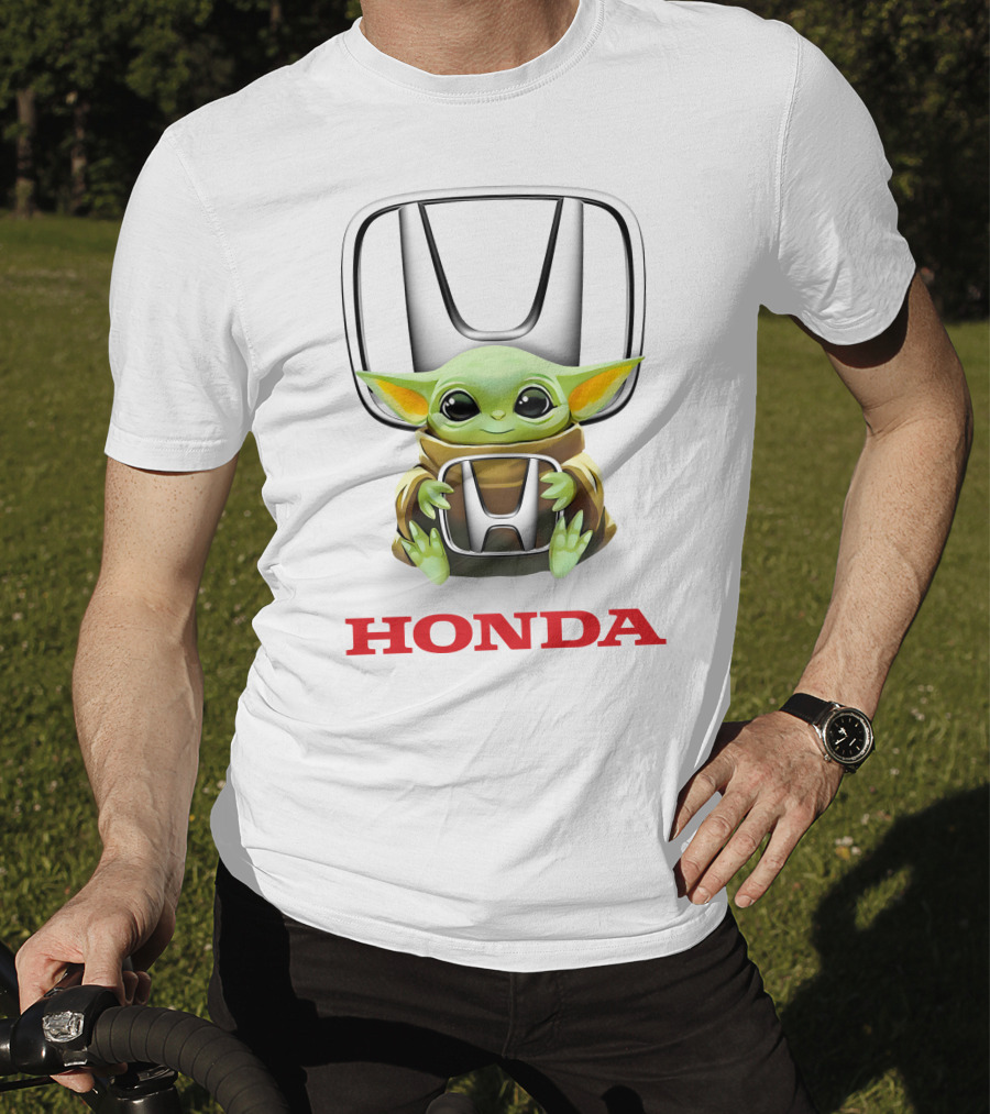Baby Yoda Holding Honda Emblem White Background T-Shirt