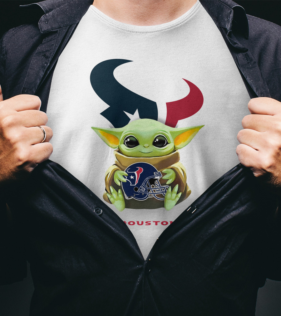 Baby Yoda Houston Texans Logo Helmet Hug T-Shirt