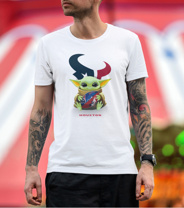 Premium T-Shirt: Baby Yoda Hug Houston Texans Football T-Shirt Baby Yoda Hug Houston Texans Football T-Shirt