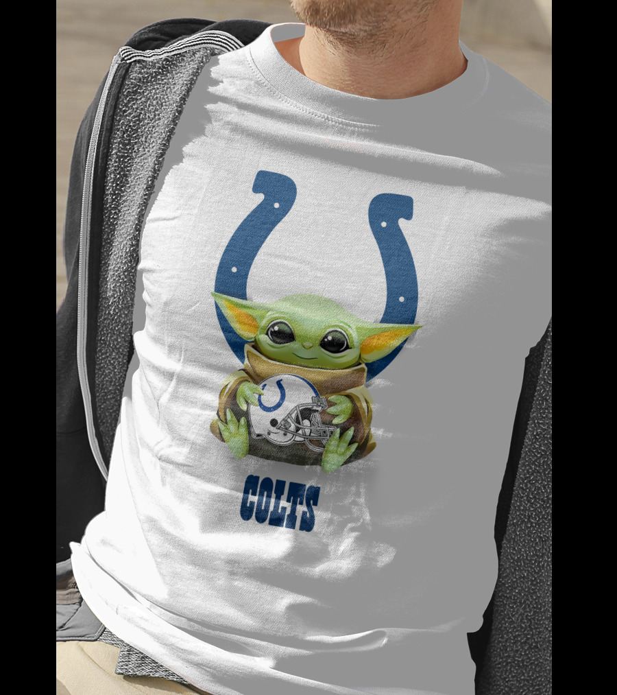 Baby Yoda Holding Indianapolis Colts Helmet On Colts Horseshoe T-Shirt