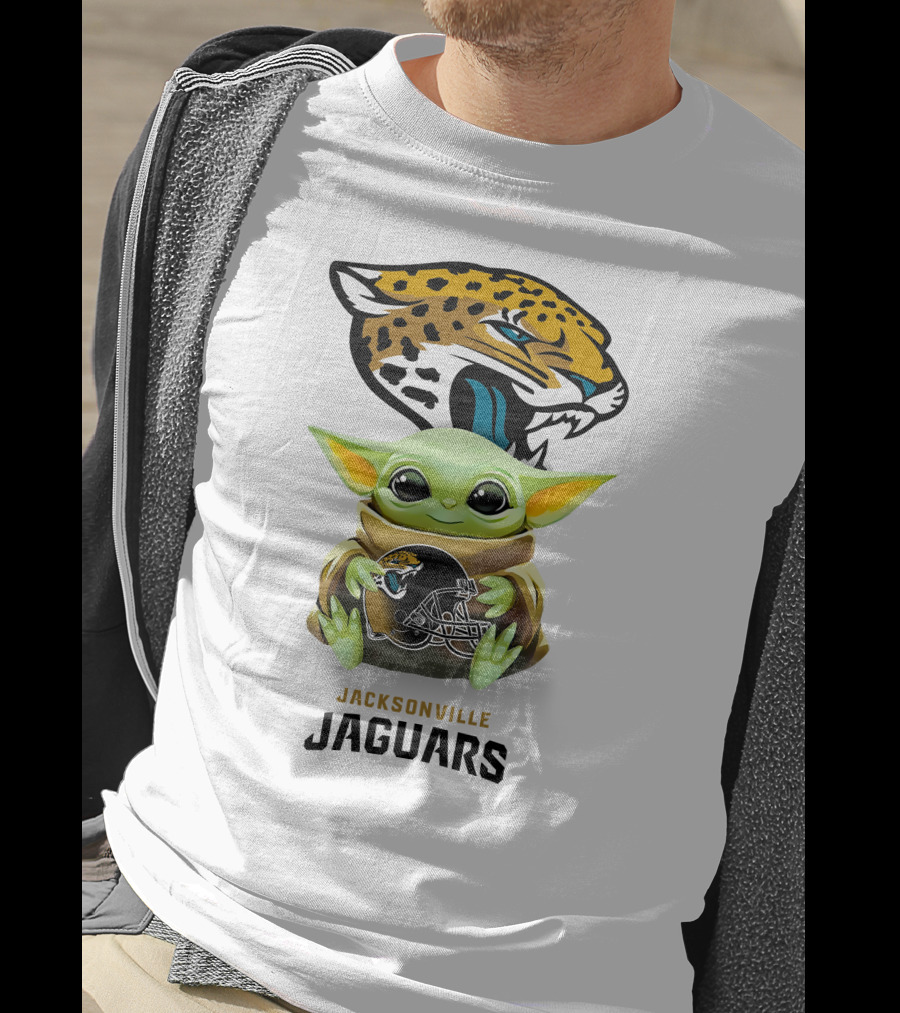 Baby Yoda Jacksonville Jaguars Helmet Hugging Jaguar T-Shirt