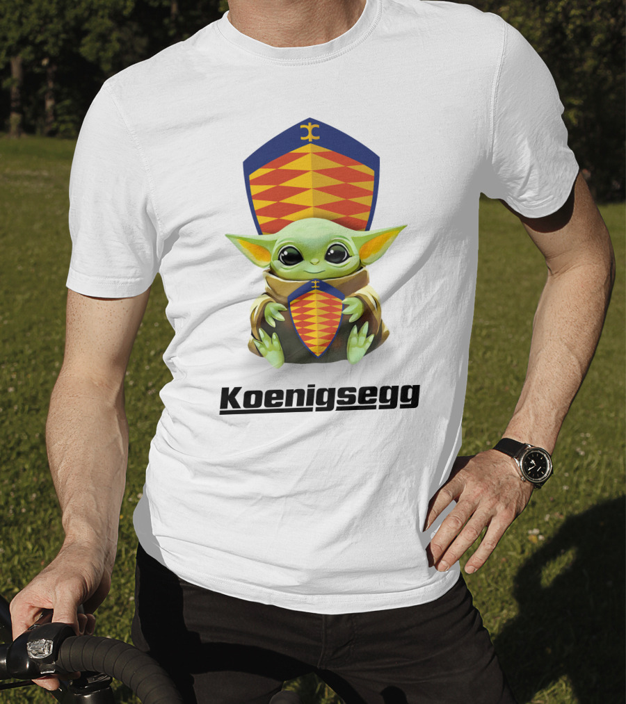 Baby Yoda Holding Koenigsegg Emblem With Shield T-Shirt