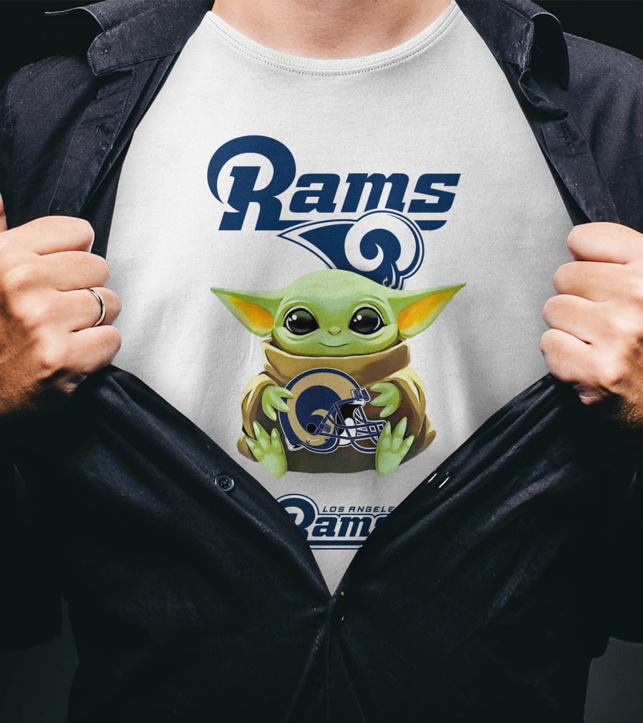 Baby Yoda Hug Rams Los Angeles Rams Helmet T-Shirt
