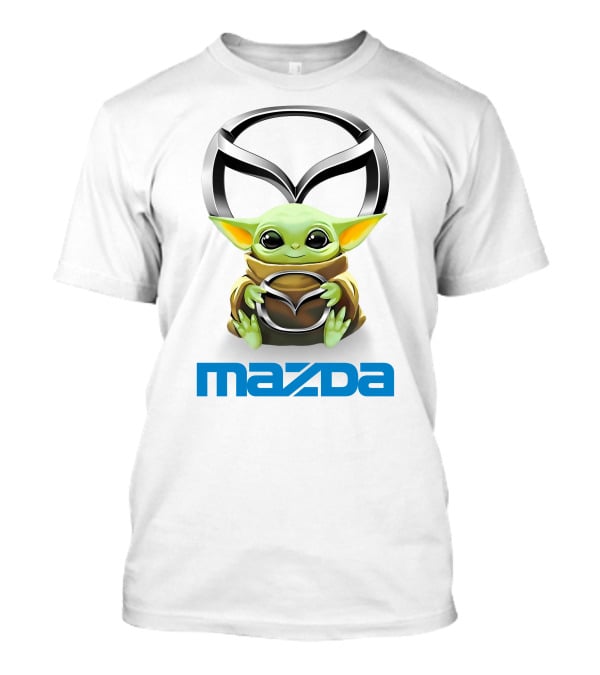 Baby Yoda Hug Mazda Logo White T-Shirt