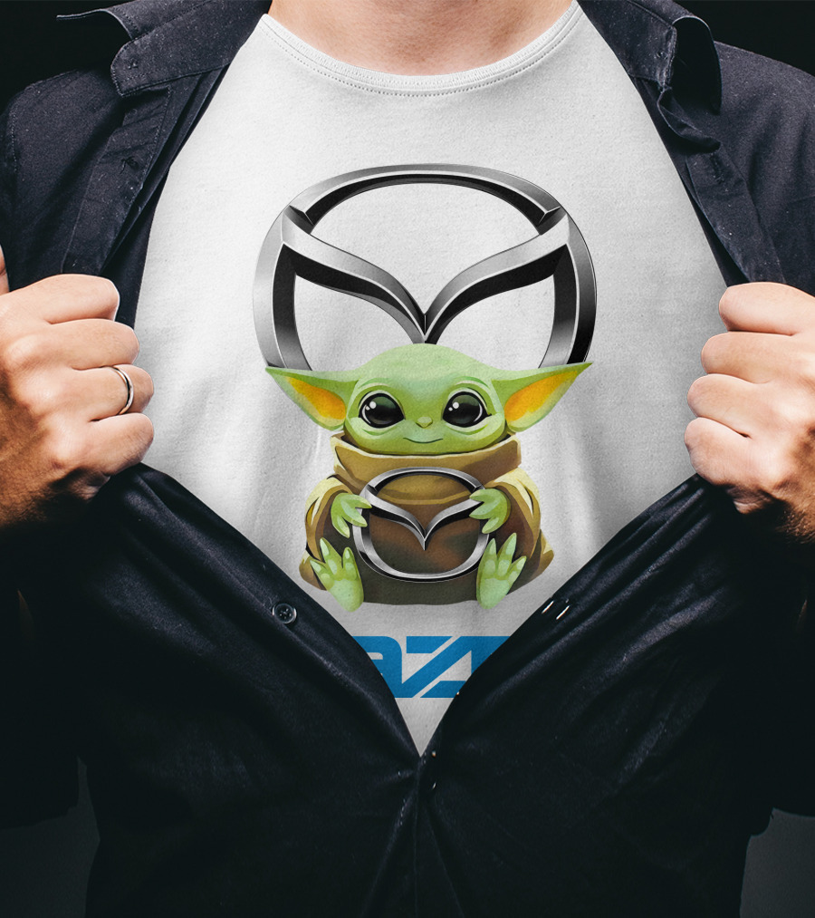 Baby Yoda Hug Mazda Logo White T-Shirt