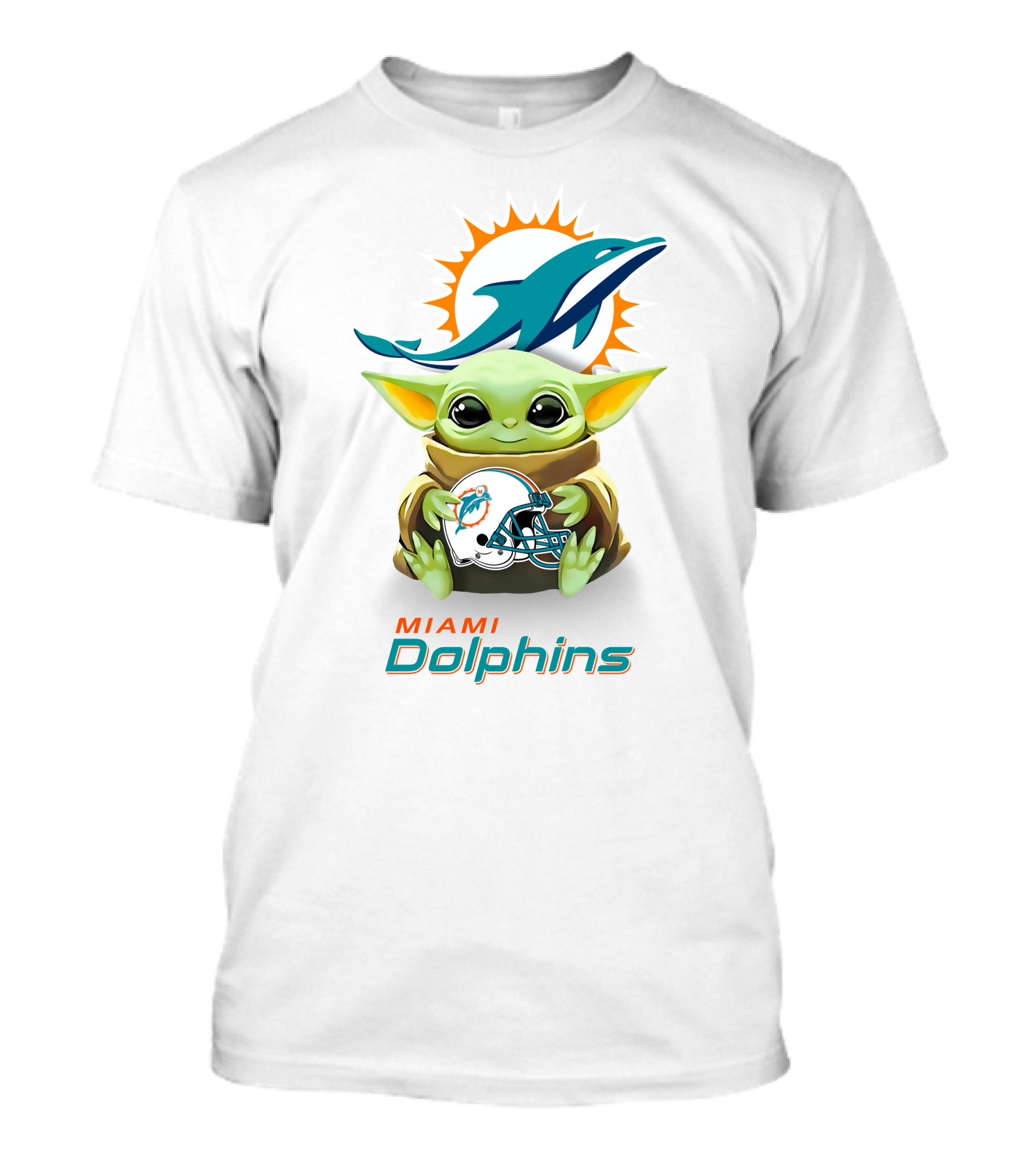 Baby Yoda Holding Miami Dolphins Helmet T-Shirt
