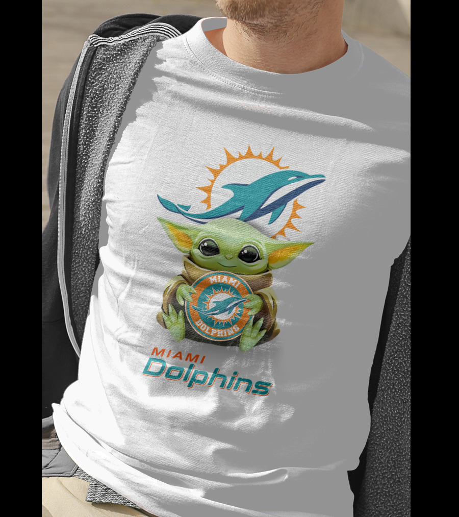 Baby Yoda Holding Miami Dolphins Logo Fan T-Shirt