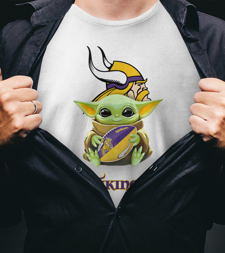 Baby Yoda Vikings Football Tailgate Minnesota Hug White T-Shirt