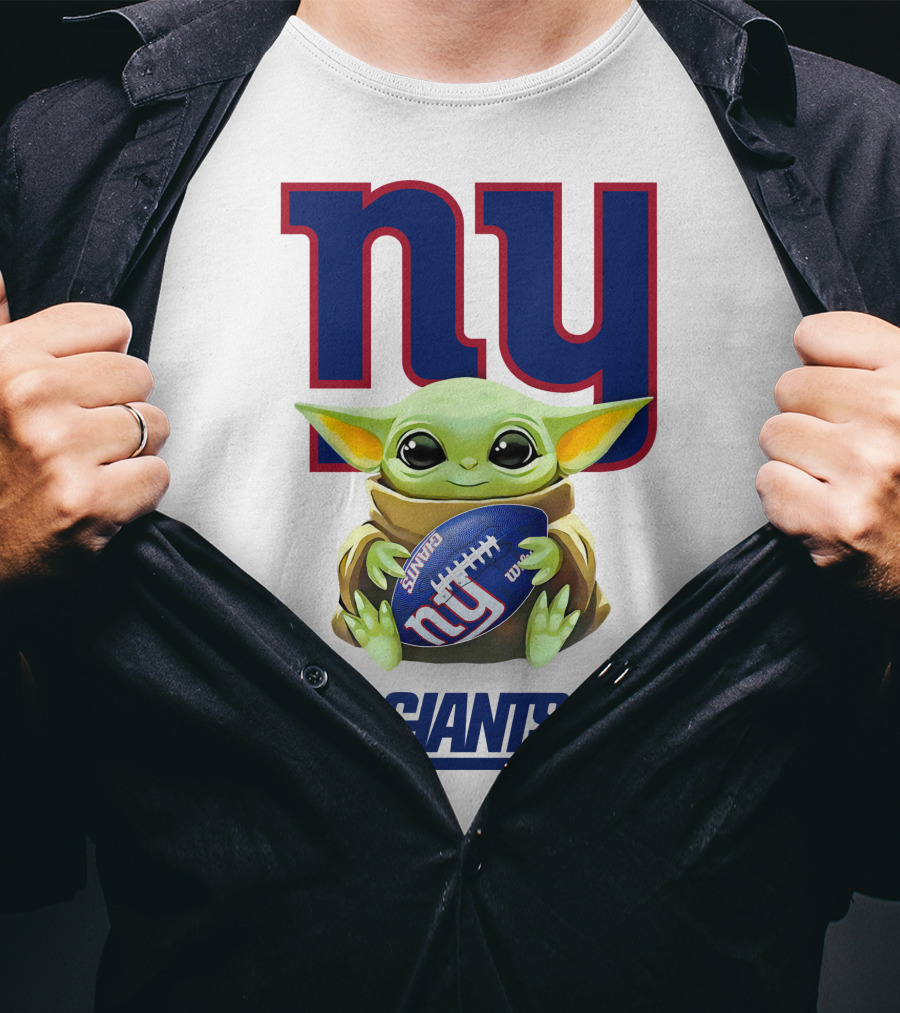 Baby Yoda Hugging Football With New York Giants Logo NY Giants T-Shirt