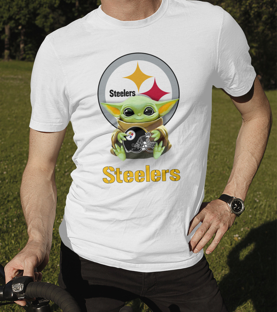 Steelers Baby Yoda Holding Pittsburgh Helmet T-Shirt