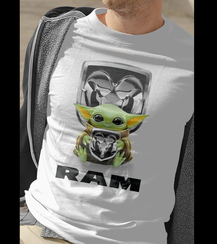 Baby Yoda Holding Ram Logo With Large Ram Text T-Shirt