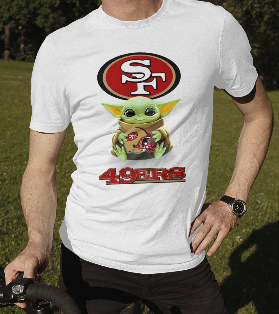 Baby Yoda Holding San Francisco 49ers Helmet With SF T-Shirt