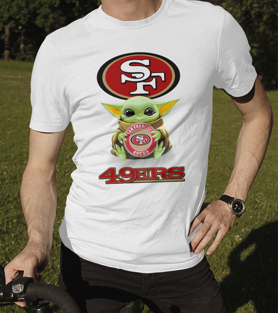 Baby Yoda Hug SF 49ers San Francisco 49ers Logo 49ers White T-Shirt