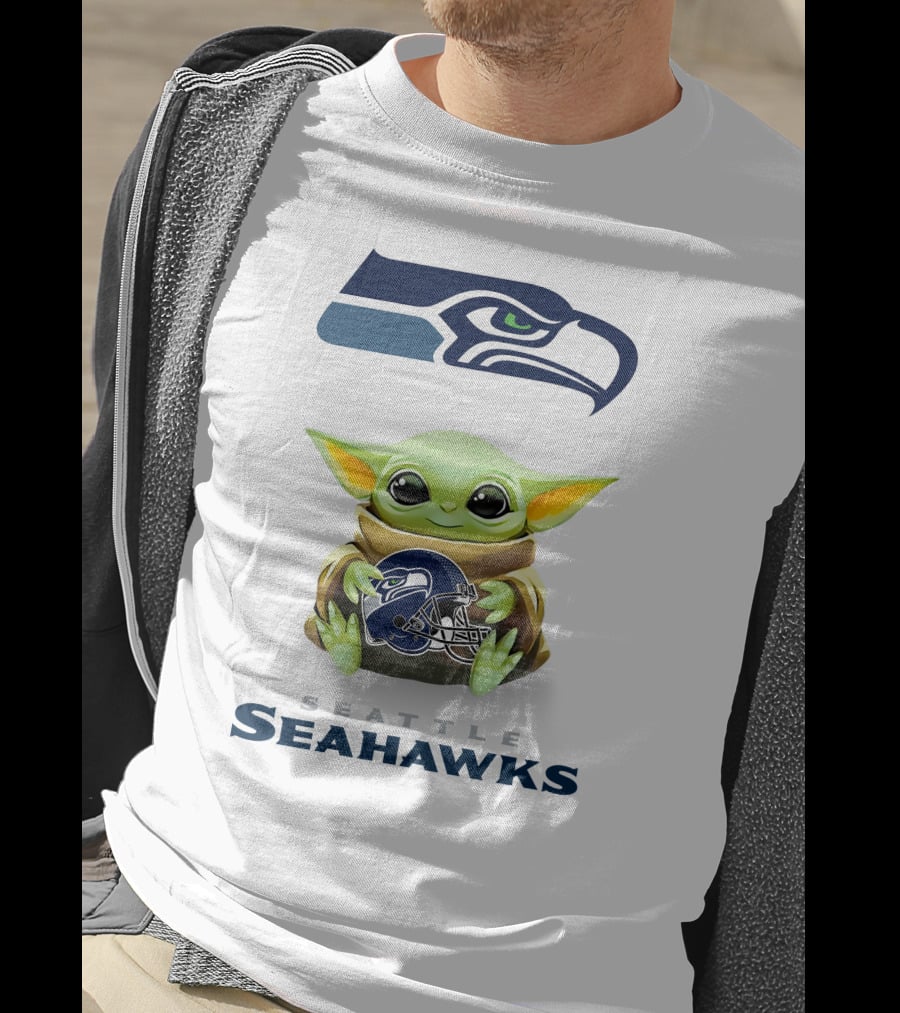Seattle Seahawks Baby Yoda Hugging Helmet T-Shirt