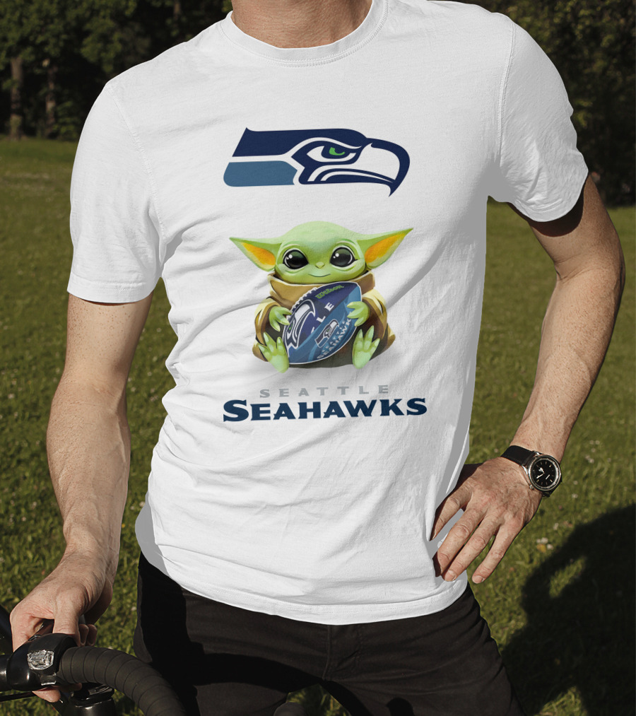 Baby Yoda Hug Seattle Seahawks Football Fan Gear T-Shirt