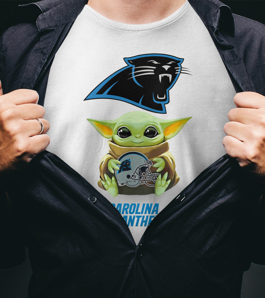 Star Wars Baby Yoda Holding Carolina Panthers Helmet T-Shirt