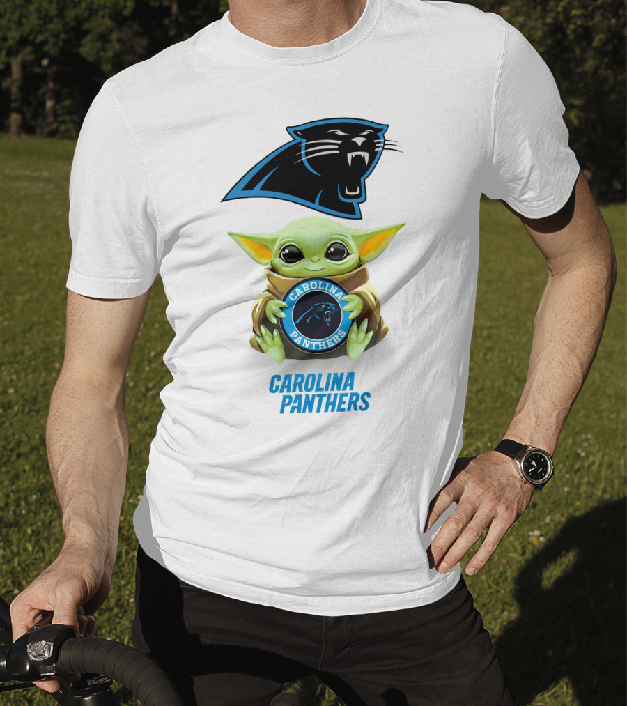 Star Wars Baby Yoda Holding Carolina Panthers Emblem T-Shirt
