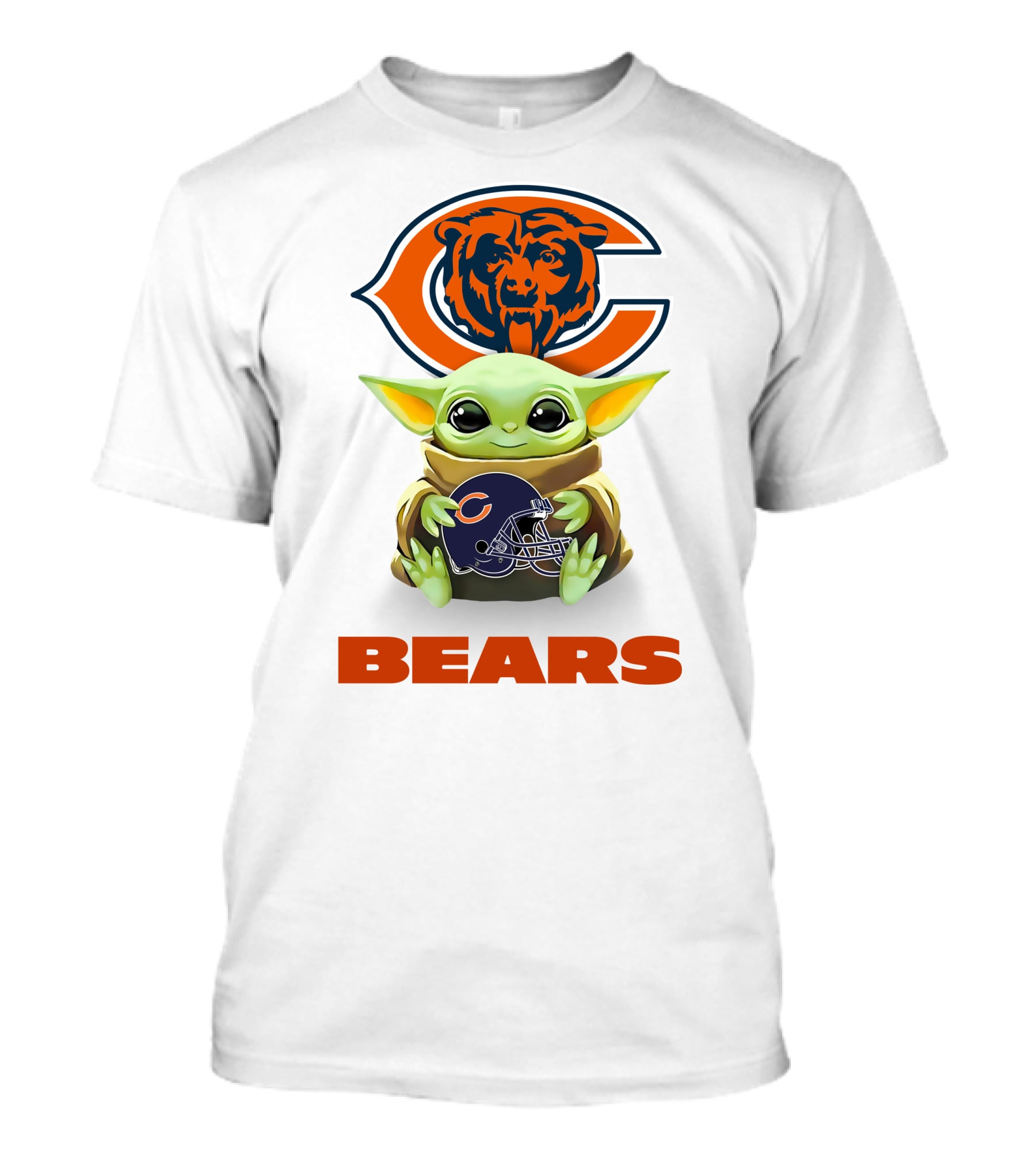 Star Wars Baby Yoda With Chicago Bears Helmet And Logo Bears T-Shirt