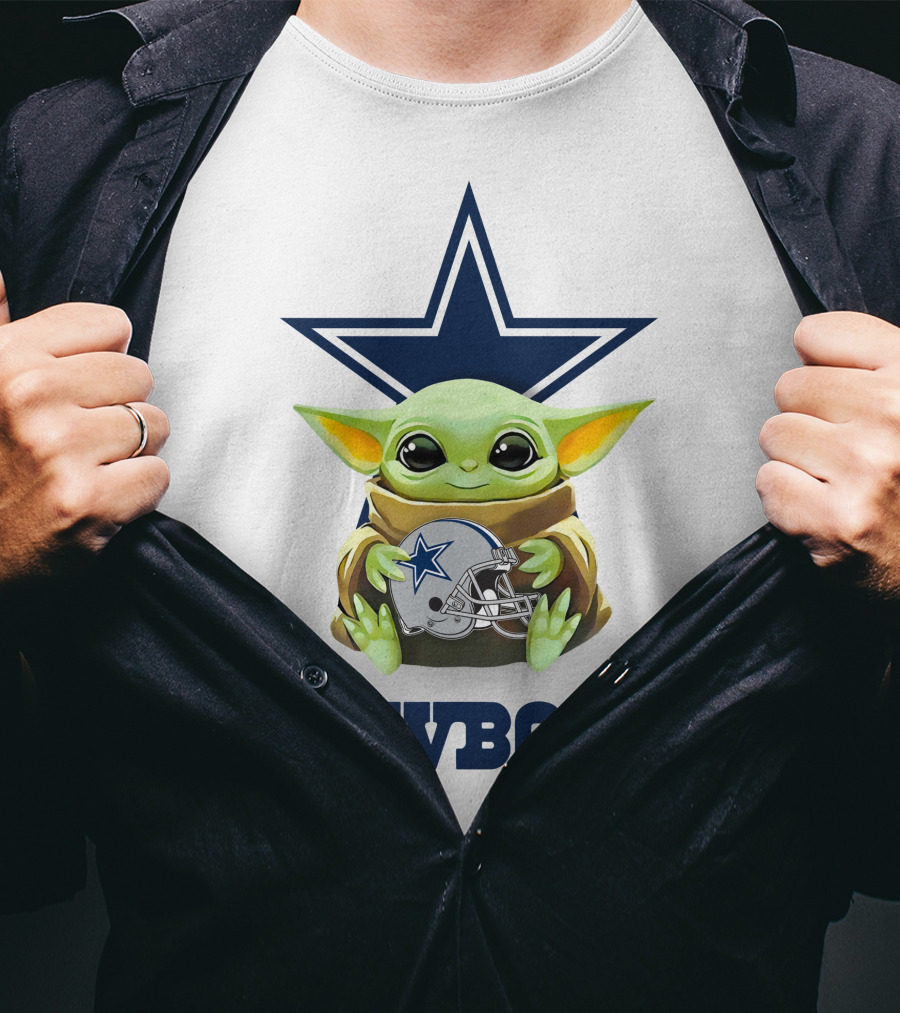 Star Wars Baby Yoda Hug Cowboys Helmet Star T-Shirt