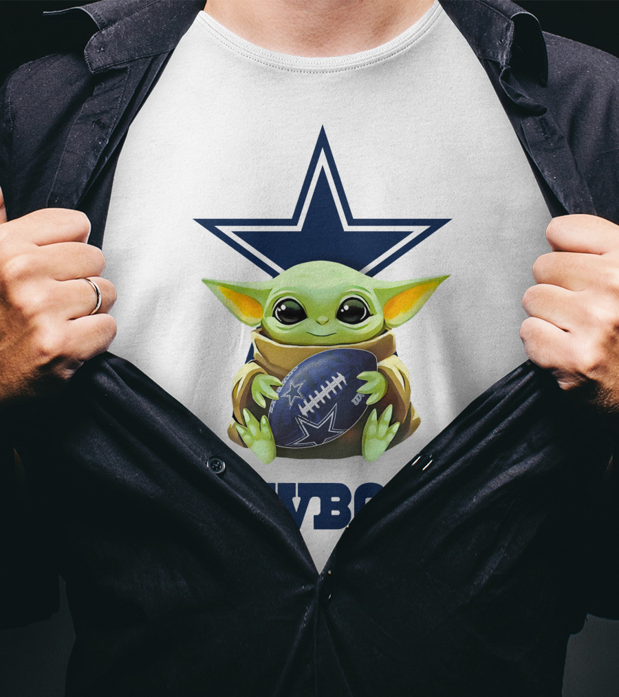 Star Wars Baby Yoda Hug Cowboys Football Dallas Tailgate White T-Shirt