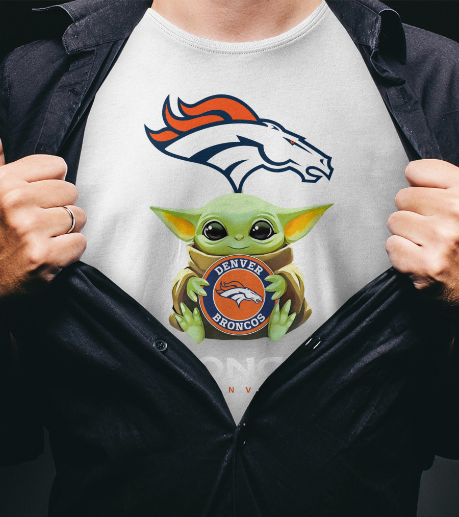 Star Wars Baby Yoda Holds Denver Broncos Emblem T-Shirt