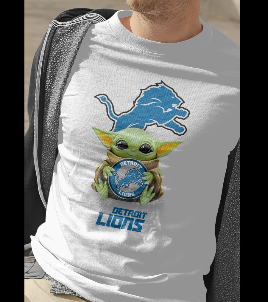 Star Wars Baby Yoda Detroit Lions Hugging Logo White T-Shirt