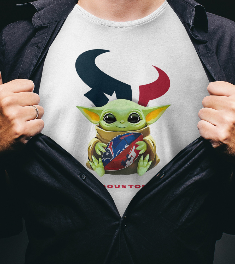 Star Wars Baby Yoda Hug Houston Texans Football Tailgate White Iconic T-Shirt