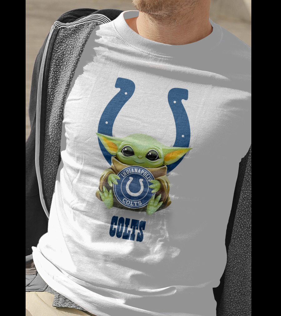Star Wars Baby Yoda Hug Indianapolis Colts Colts Logo White T-Shirt