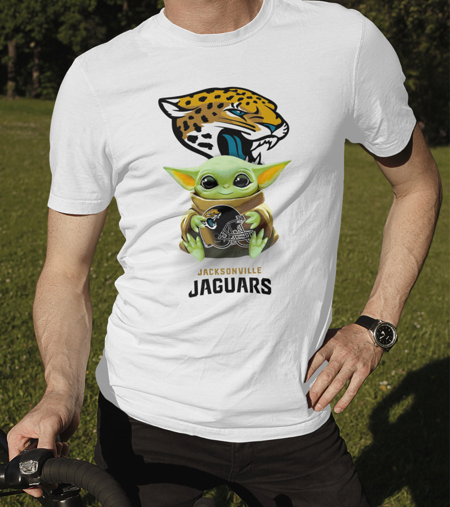 Star Wars Baby Yoda Holding Jacksonville Jaguars Helmet T-Shirt