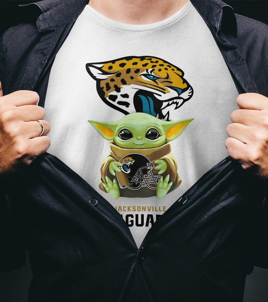 Star Wars Baby Yoda Holding Jacksonville Jaguars Helmet T-Shirt