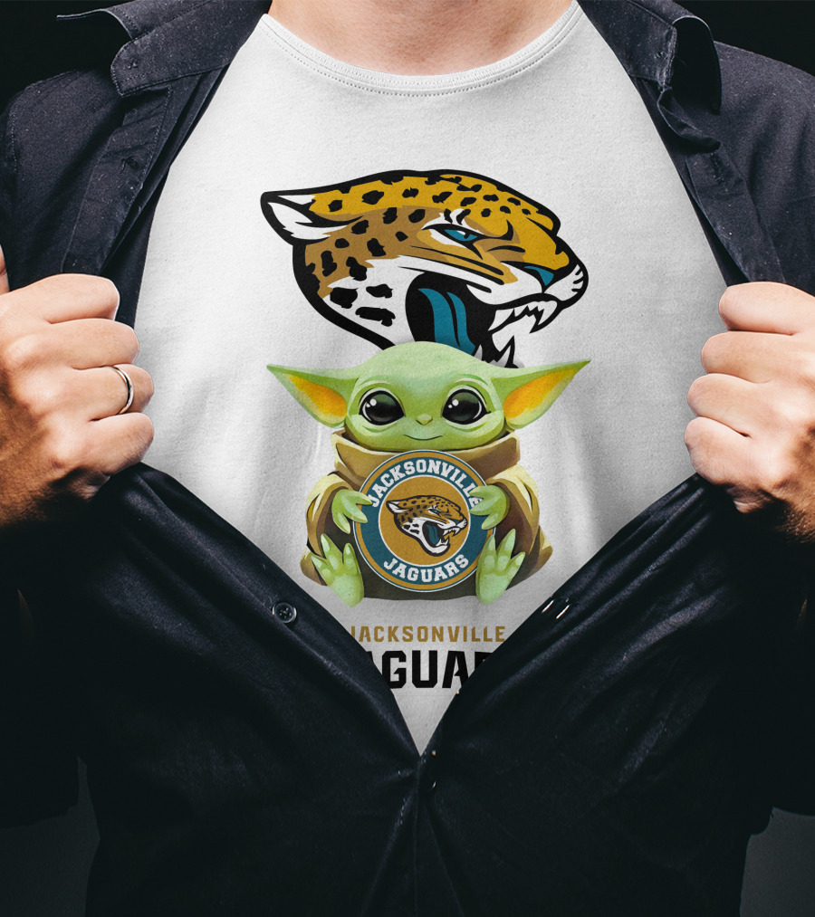 Baby Yoda Hug Jacksonville Jaguars White Star Wars T-Shirt