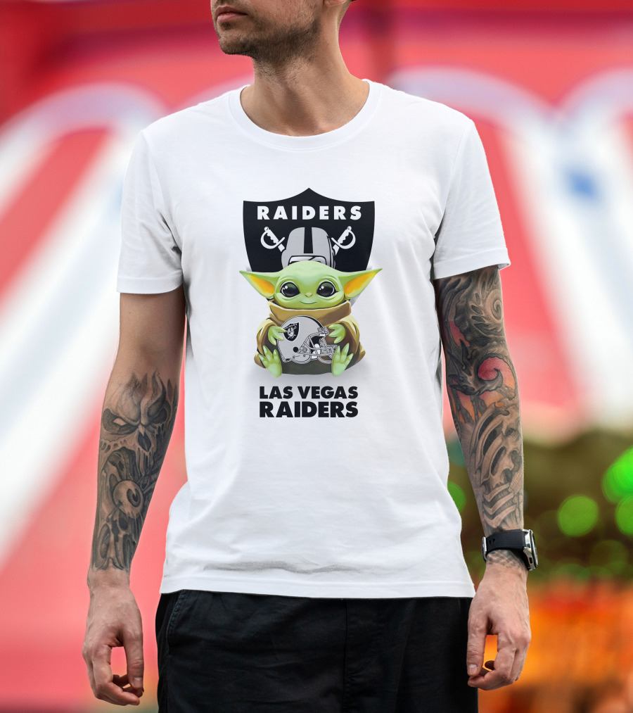 Star Wars Baby Yoda Hugging Las Vegas Raiders Helmet T-Shirt